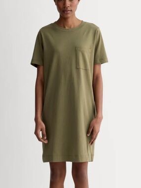 Everlane Olive T-Shirt Green Mini Dress with Chest Pocket XS